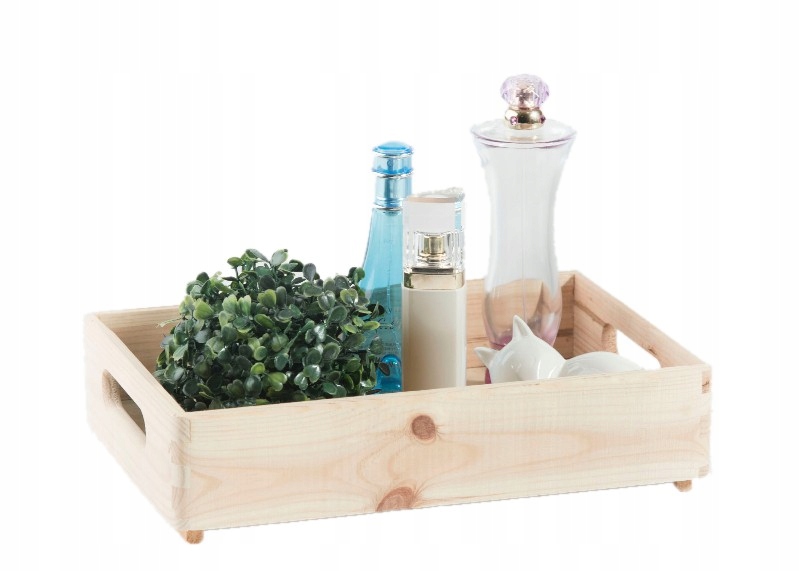 Skrzynka drewniana DEKORACYJNA 30x20x7 naturalna z uchwytami pudełko tacka