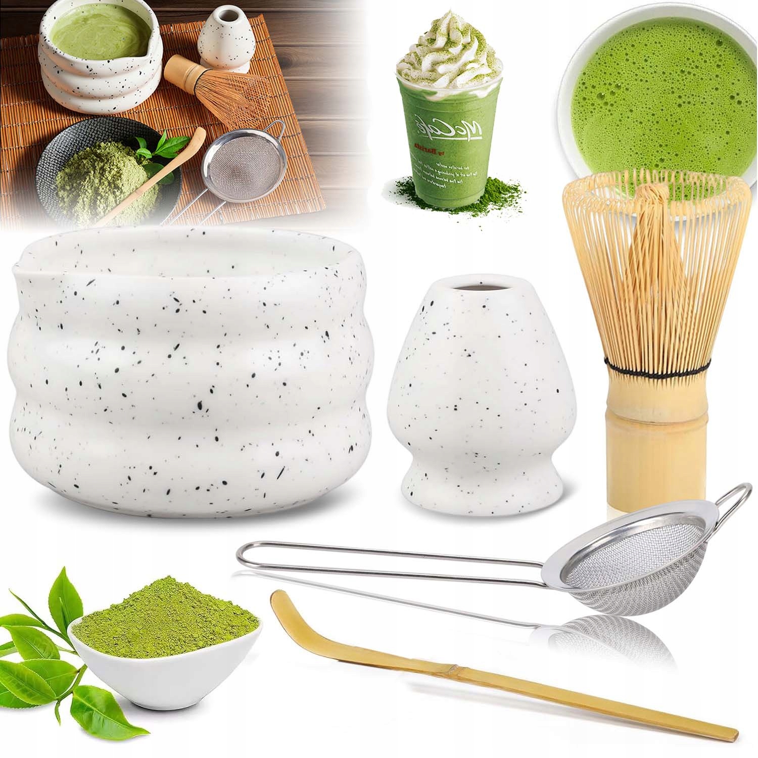 Levně Ceremoniální Sada Na Matcha: Miska, Bambusová Metlička A Lžička, 5 Dílů
