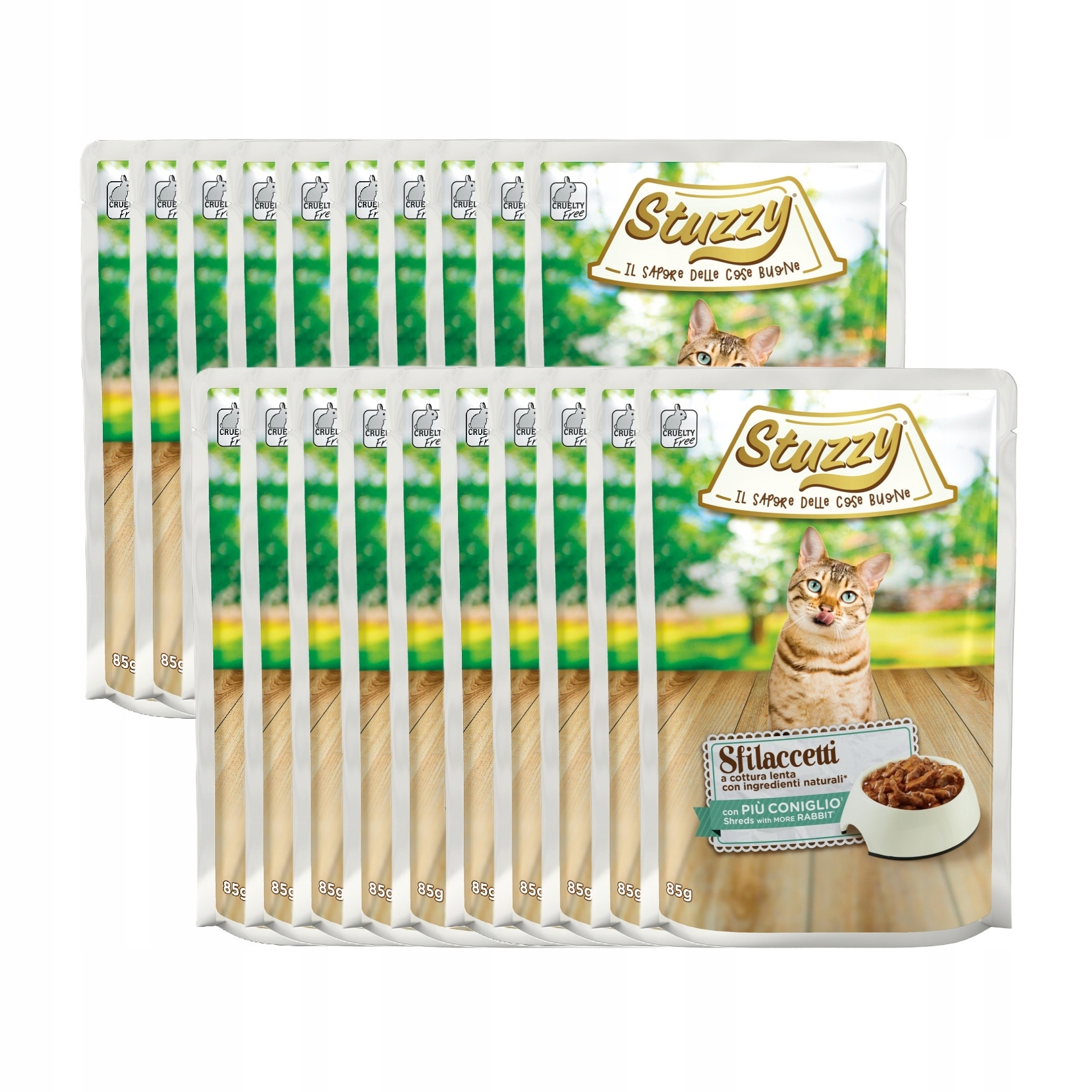 Levně Stuzzy Sfilaccetti Shreds Krmivo Vlhké pro kočky Králík kapsička 20PAK 20x85 g