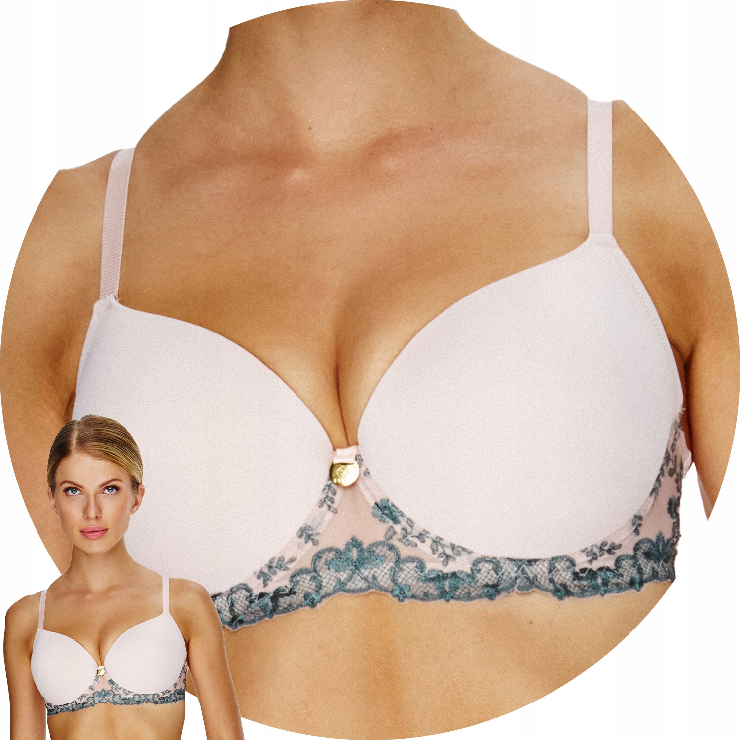 Lupo 2550 Push-up podprsenka pudrová růžová-tyrkysová 65G