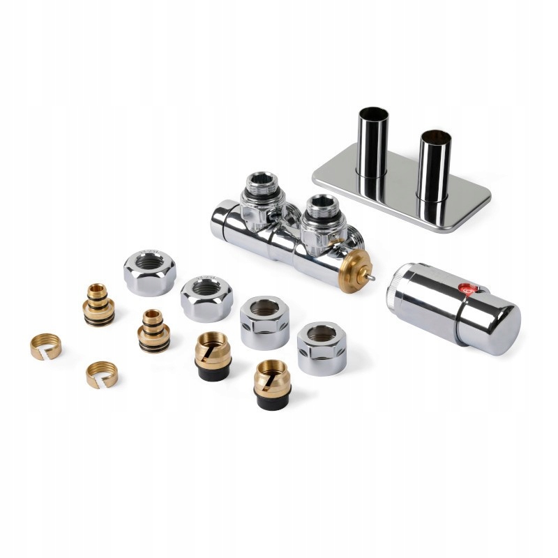 Sada ventilů Twins Úhlový Pravý Chrom s radiátorovým příslušenstvím