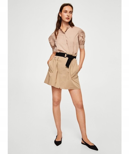 E002C19 Mango BEŻOWA SPÓDNICA MINI CASUAL BASIC XS Rozmiar XS