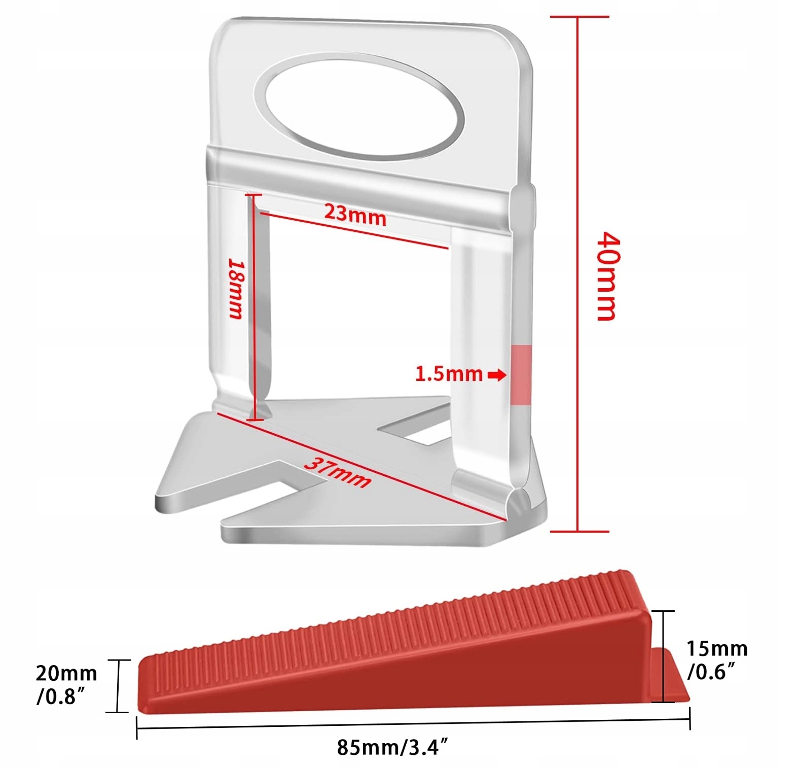 ZESTAW 100 KLINÓW 500 KLIPSÓW 1,5mm DO SYSTEM POZIOMOWANIA UKŁADANIA PŁYTEK EAN (GTIN) 5906335524646