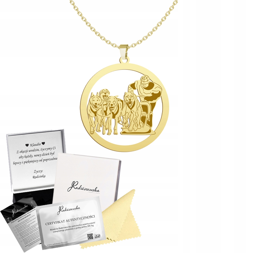 Zlatý náhrdelník Psí spřežení Pochodeň Řetízek Dárek 925 Gravírování Bonus