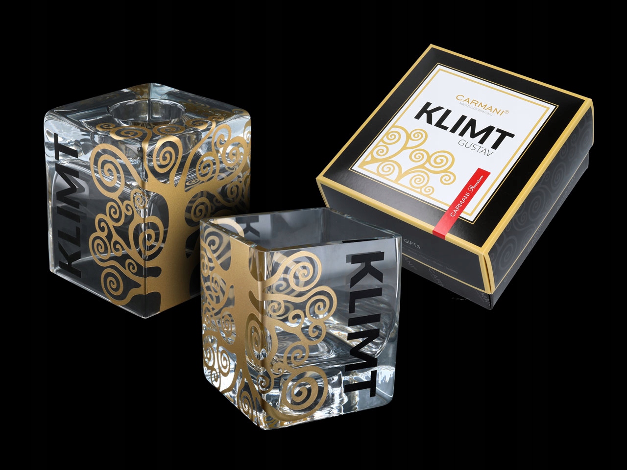 Skleněná Svícnová Váza Malá Zlacená Gustav Klimt Strom Života Dárek