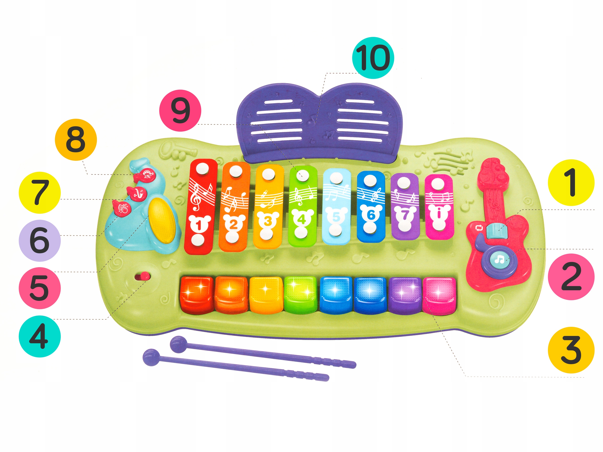 ORGANKI CYMBAŁKI EDUKACYJNE PIANINKO MUZYCZNE DLA DZIECI DŹWIĘK GITARY LED Bohater brak