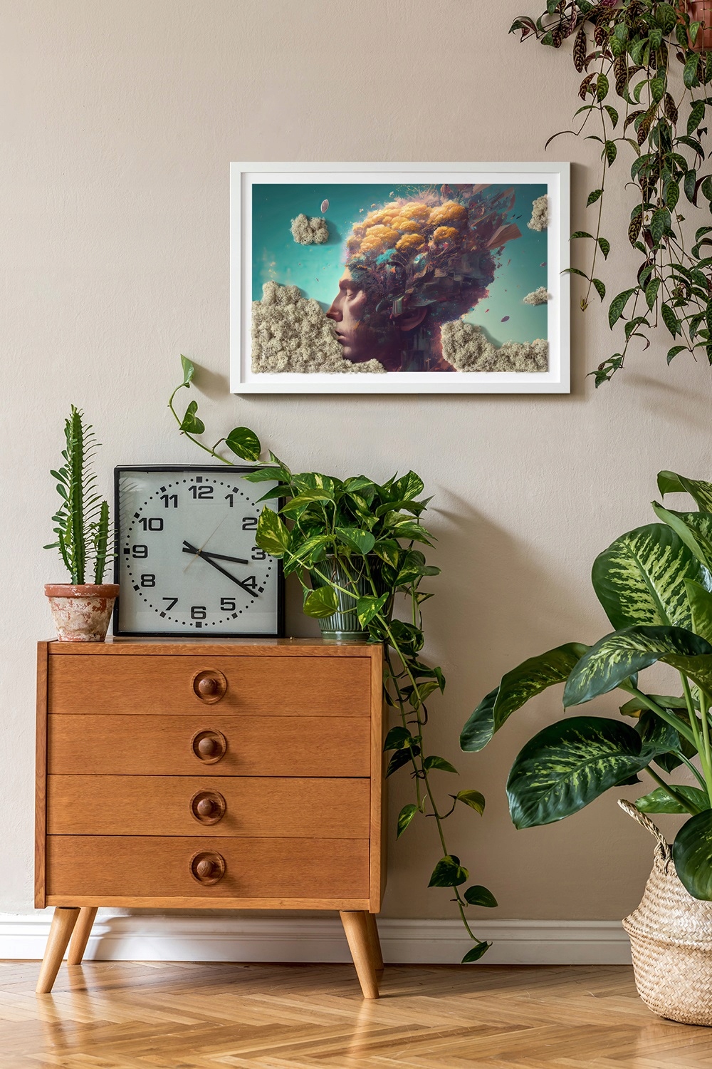 Obraz z mchu Mężczyzna z głową w chmurach 60x40 Rodzaj mech chrobotek