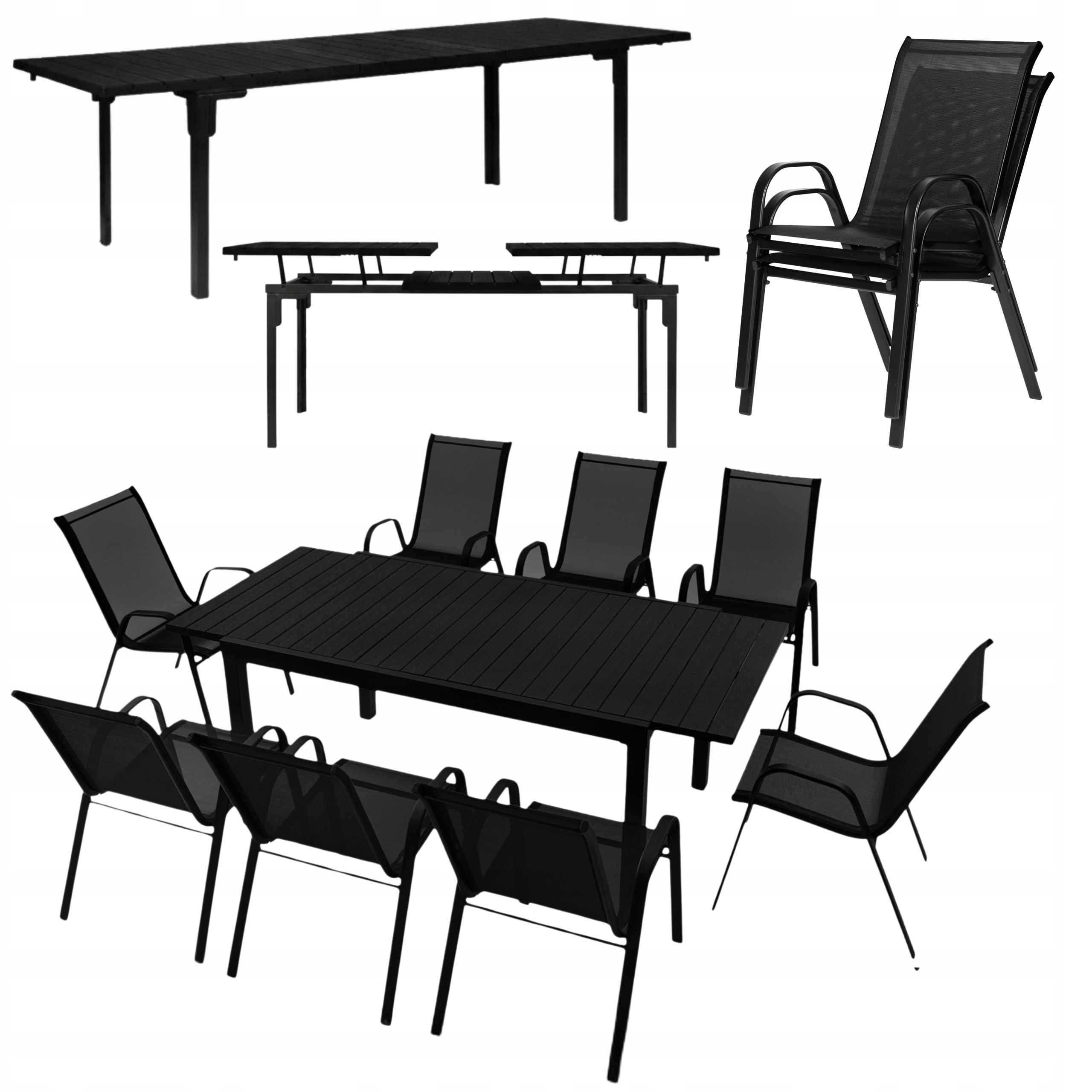 Zestaw Ogrodowy Rozkładany Stół 180-240 cm 8 Krzeseł Taras Patio Balkon
