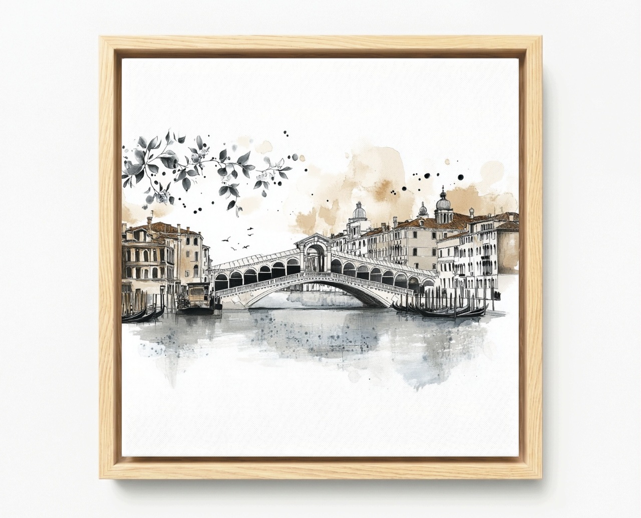 Obraz Rám Americký Box Město Panorama Benátky Most Rialto Skica 80x80