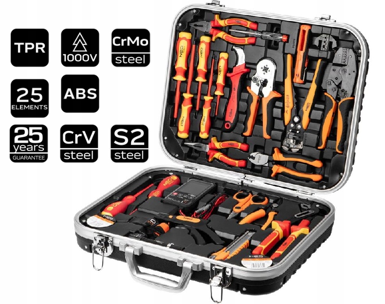 Elektrický Kufor 25 El 01-314 Neo Tools Sada Nástrojov Sťahovák Nôž Iné