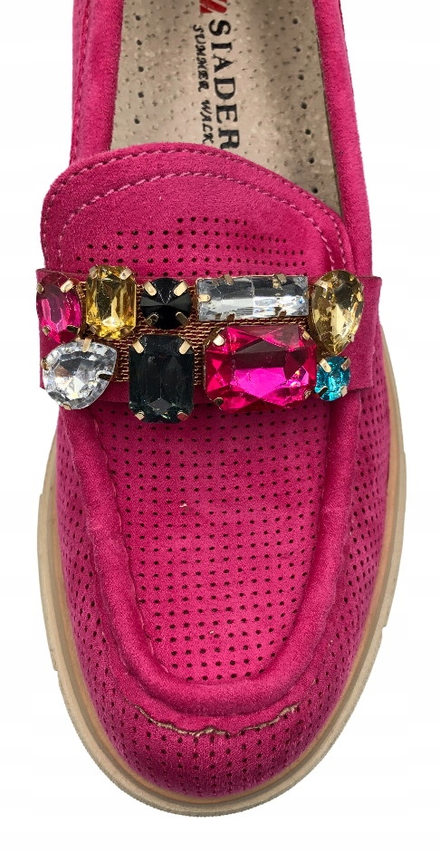 PÓŁBUTY NA PLATFORMIE ZAMSZOWE MOKASYNY OZDOBNE KAMIENIE FUXIA C1232-5 41 Rozmiar 41