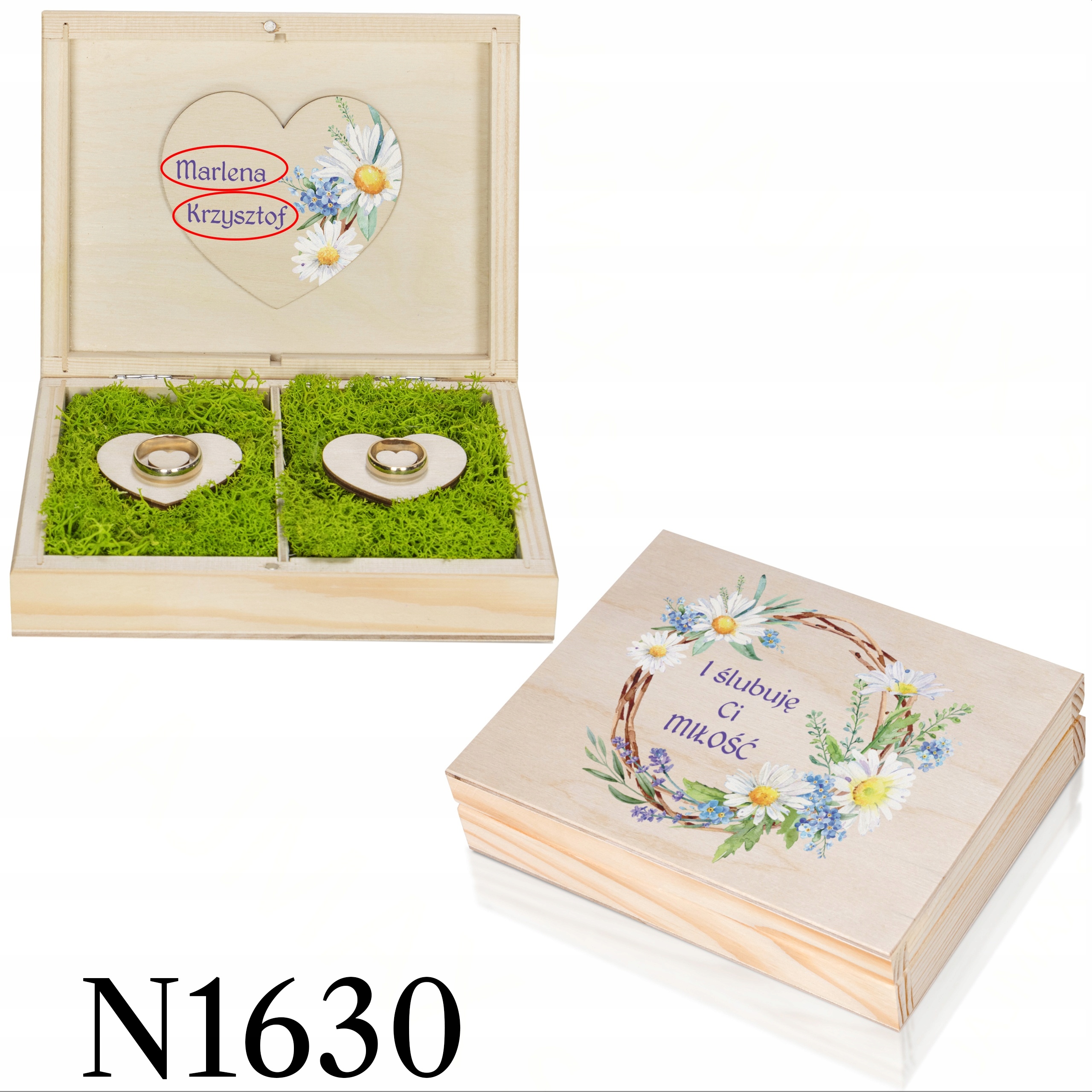 Pudełko na obrączki z TWOIM Tekstem Mech Ślub Wesele Eleganckie ZESTAW wzór Płeć uniseks