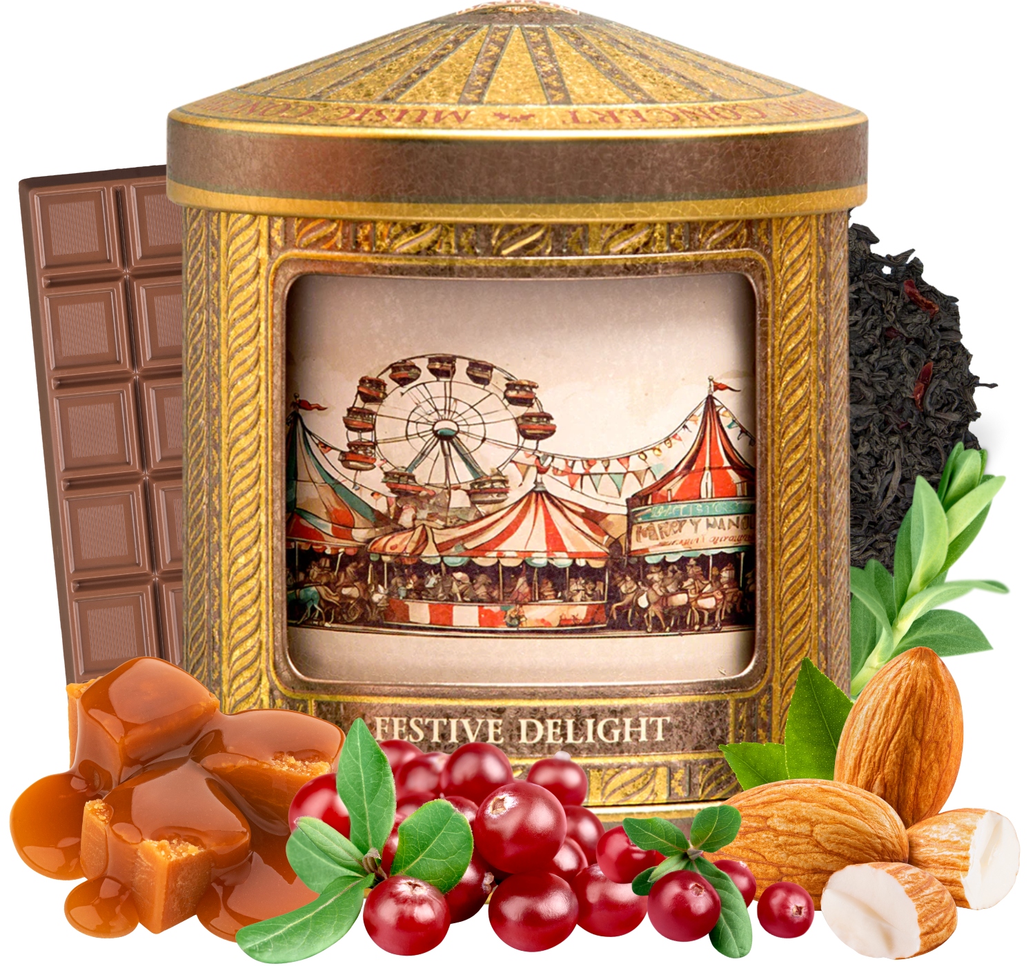 Levně Basilur Festive Delight čaj Mandle Karamel plechovka Hrací Skříňka 75 g