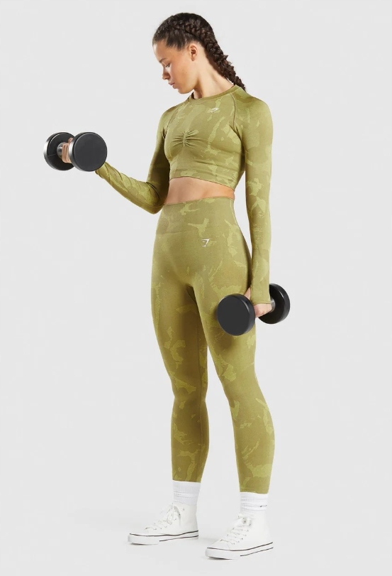 GYMSHARK LEGINSY SPORTOWE DŁUGIE ZIELONE WZORZYSTE S 0Z3E2_A* Rozmiar S