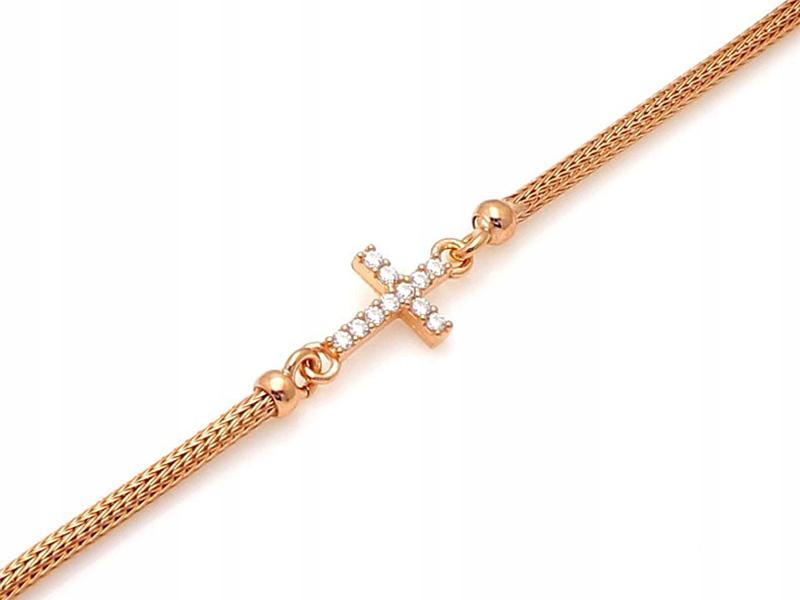 Stříbrný náramek 925 pozlacený řetízek s křížkem a přívěsky, módní vzor