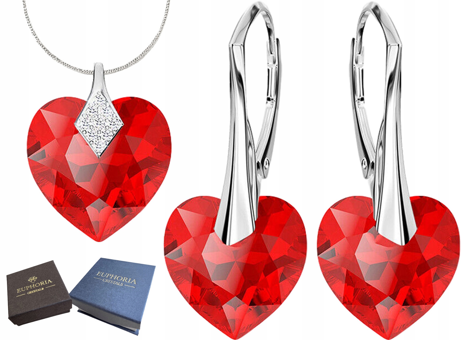 Sada stříbrných Náušnice a náhrdelníku Červená Srdíčka Elegantní Dárek