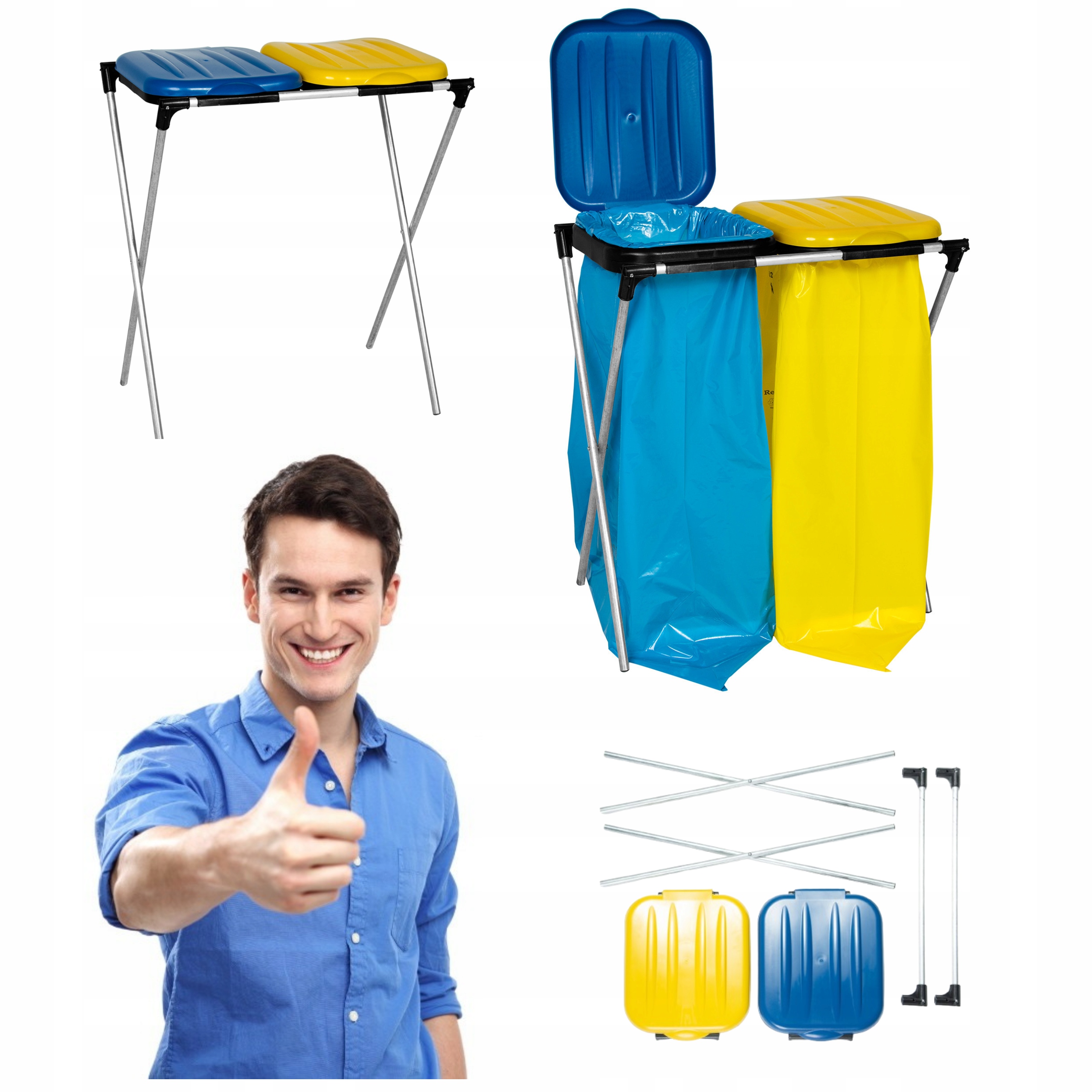 Stelaż Stojak Uchwyt Kosz Na Śmieci Odpady Worki 120L 2 Komory Segregacja