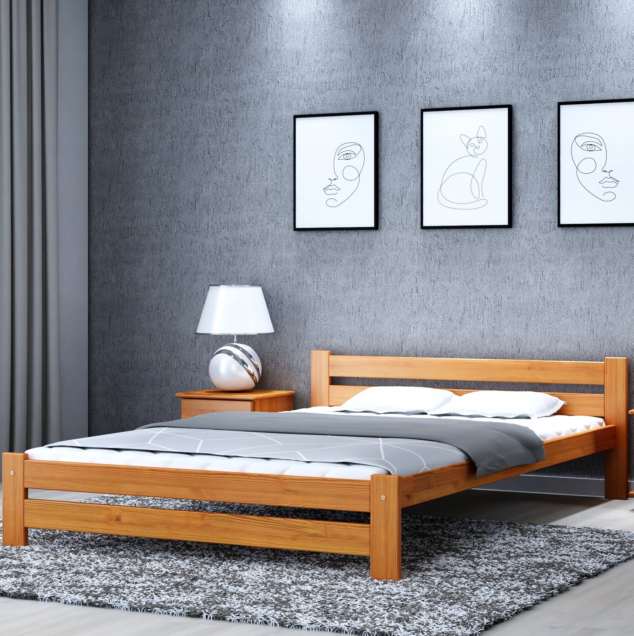 Dřevěná borovicová Postel Solid Agata 140x200 Olše