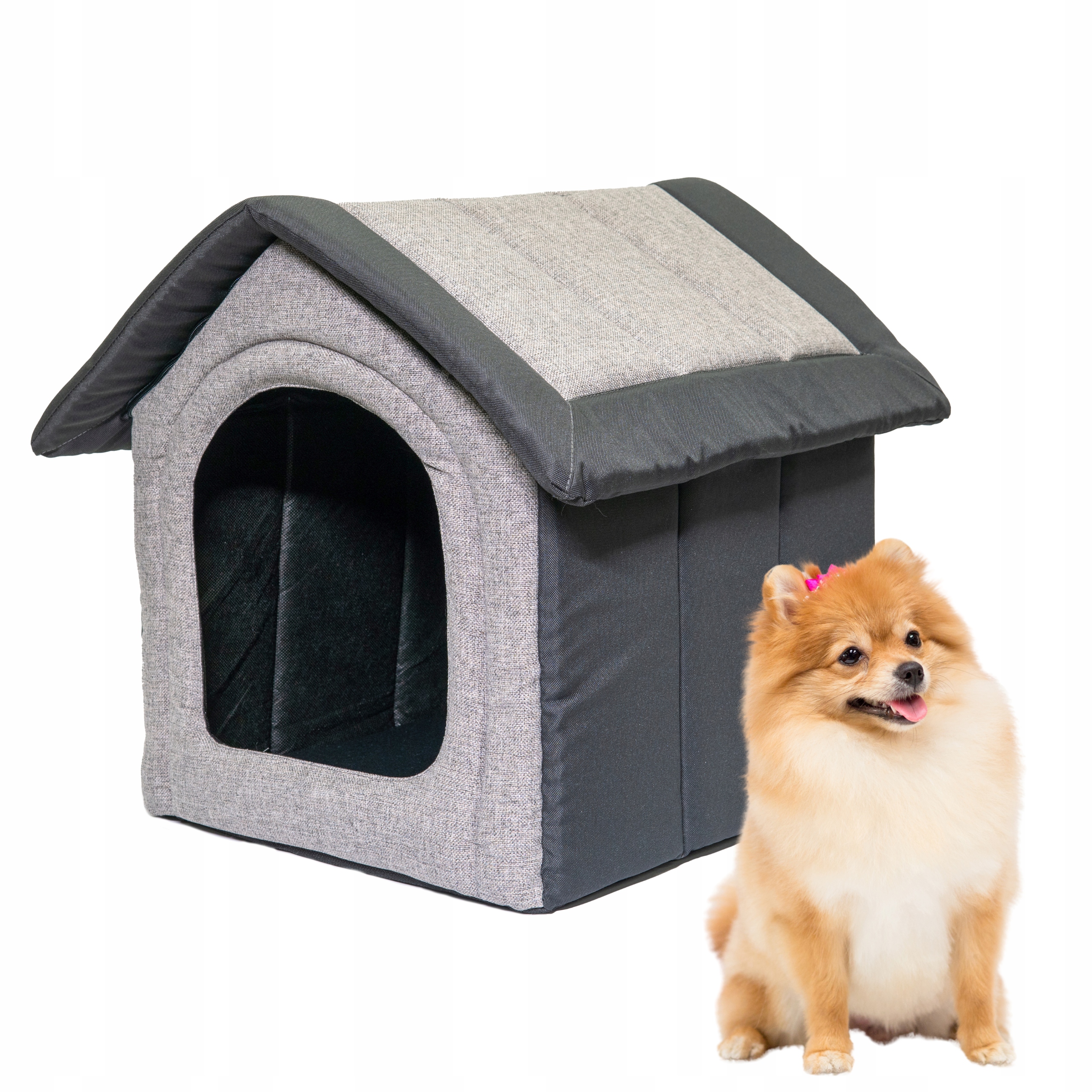 Levně Pohodlný domeček Budka Pelíšek pro psa 38x45x45 cm Šedá Černá