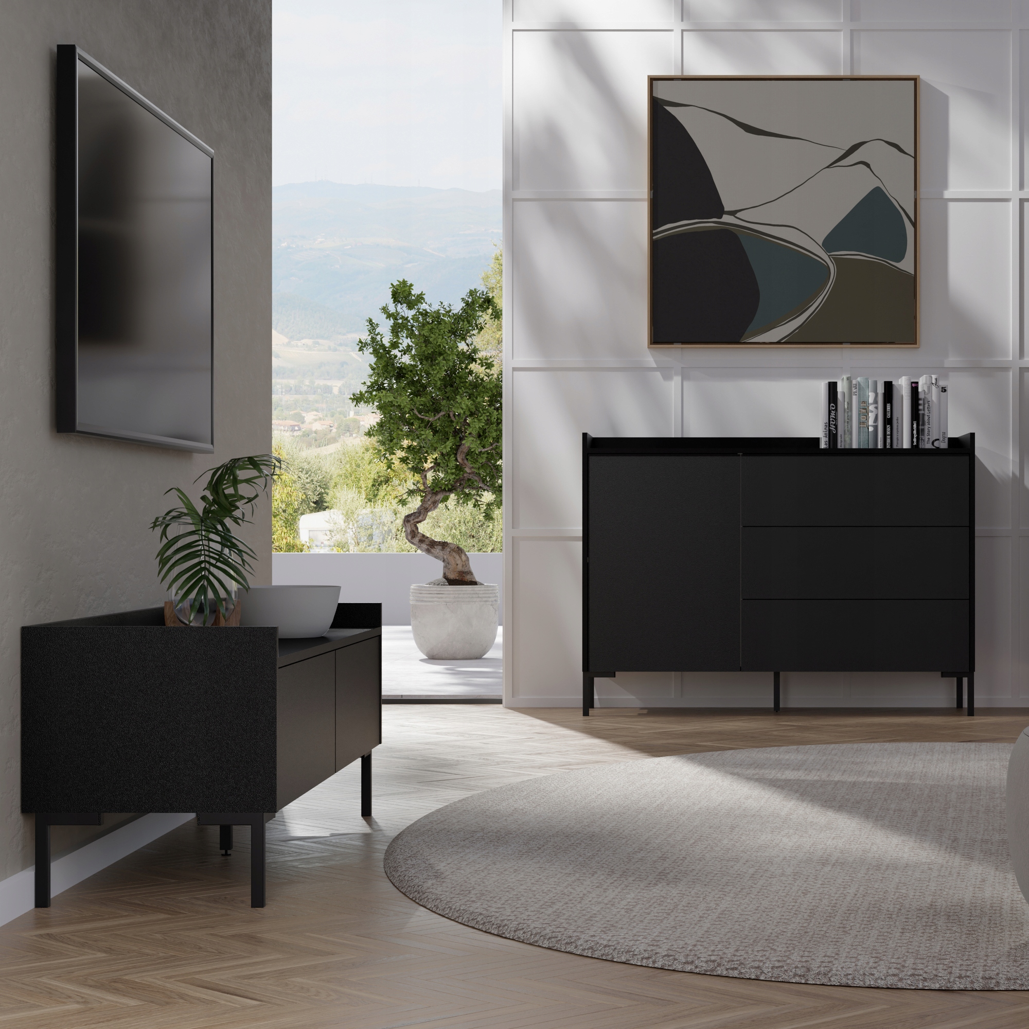 Szafka RTV stojąca Liam 120 Czarna