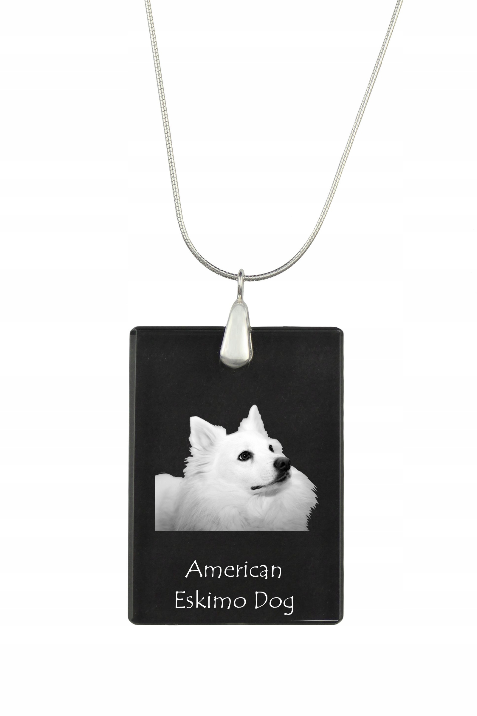 American Eskimo Dog stříbrný náhrdelník s křišťálovým přívěskem se psem