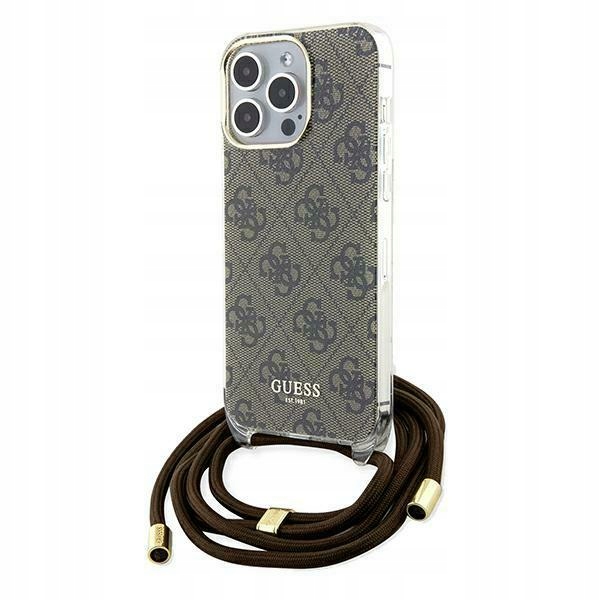 Guess Crossbody Cord 4G Print – Pouzdro pro iPhone 15 Pro (hnědé)