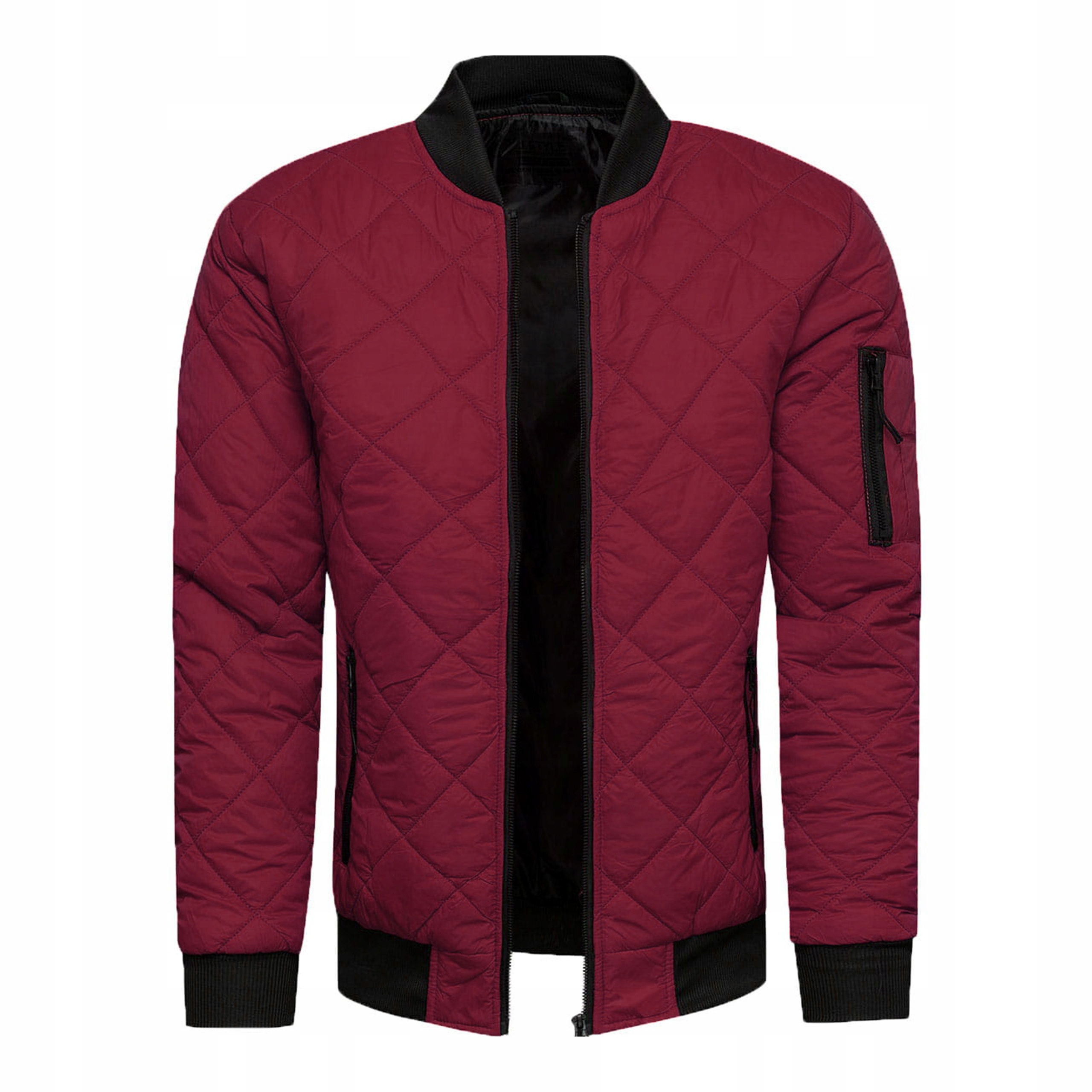 Kurtka Wiosenna Męska bomberka bordowa na suwak bez kaptura L