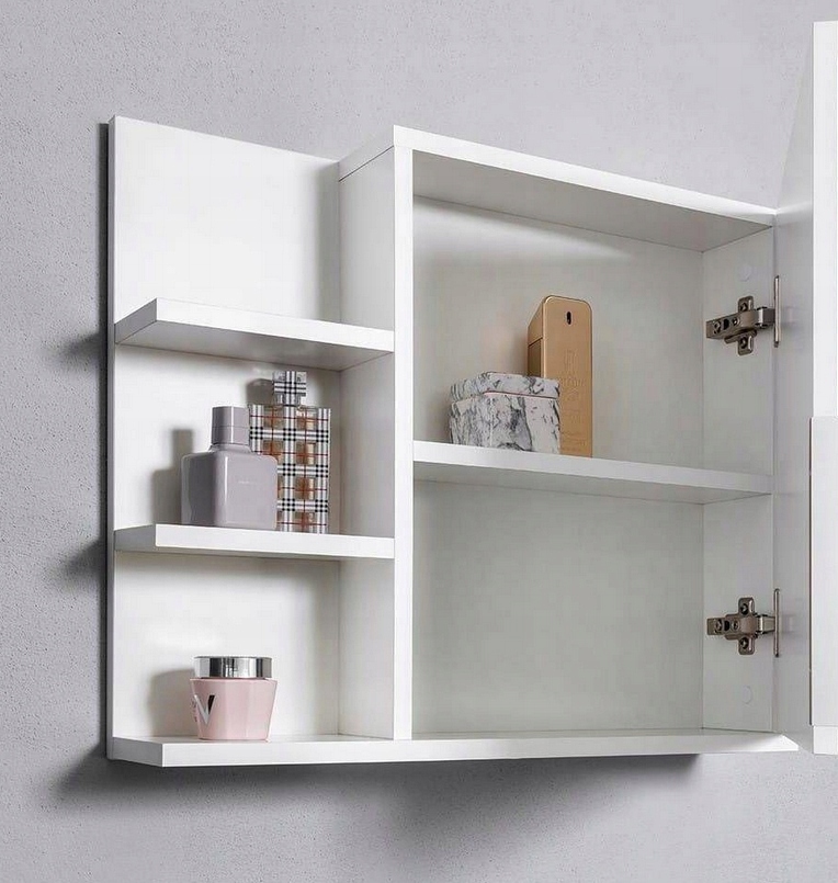 Szafka łazienkowa biały matowa 80x50 cm 6 półek LED oświetlenie lustro Szerokość mebla 80 cm