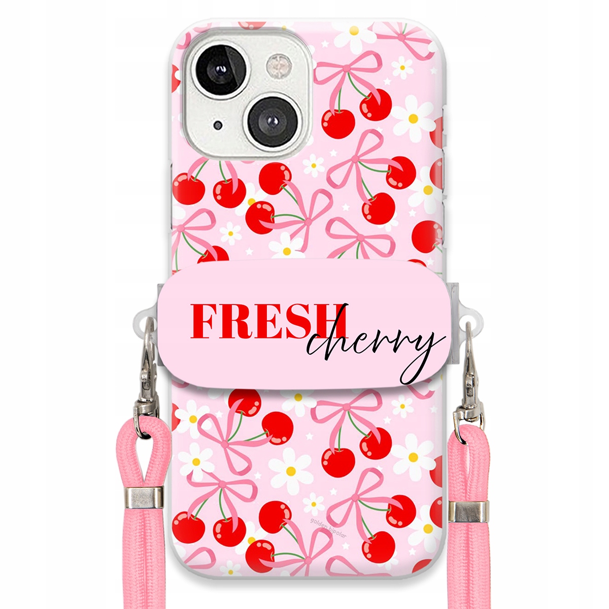 Puzdro pre iPHONE 13 Case Držiak šnúrok Ružový Fresh Cherry Čerešňové mašle