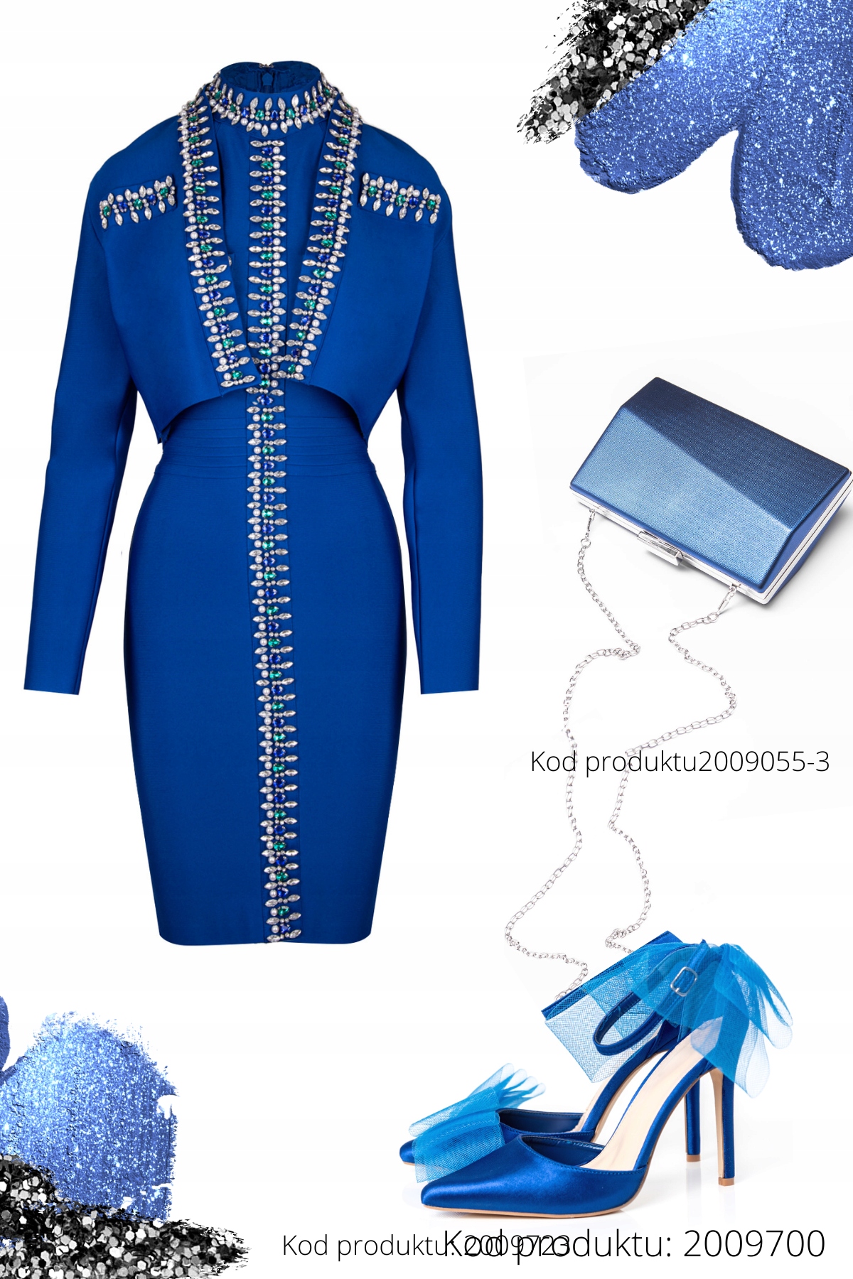 Sukienka bodycon KOBALT z kryształkami - M Długość midi