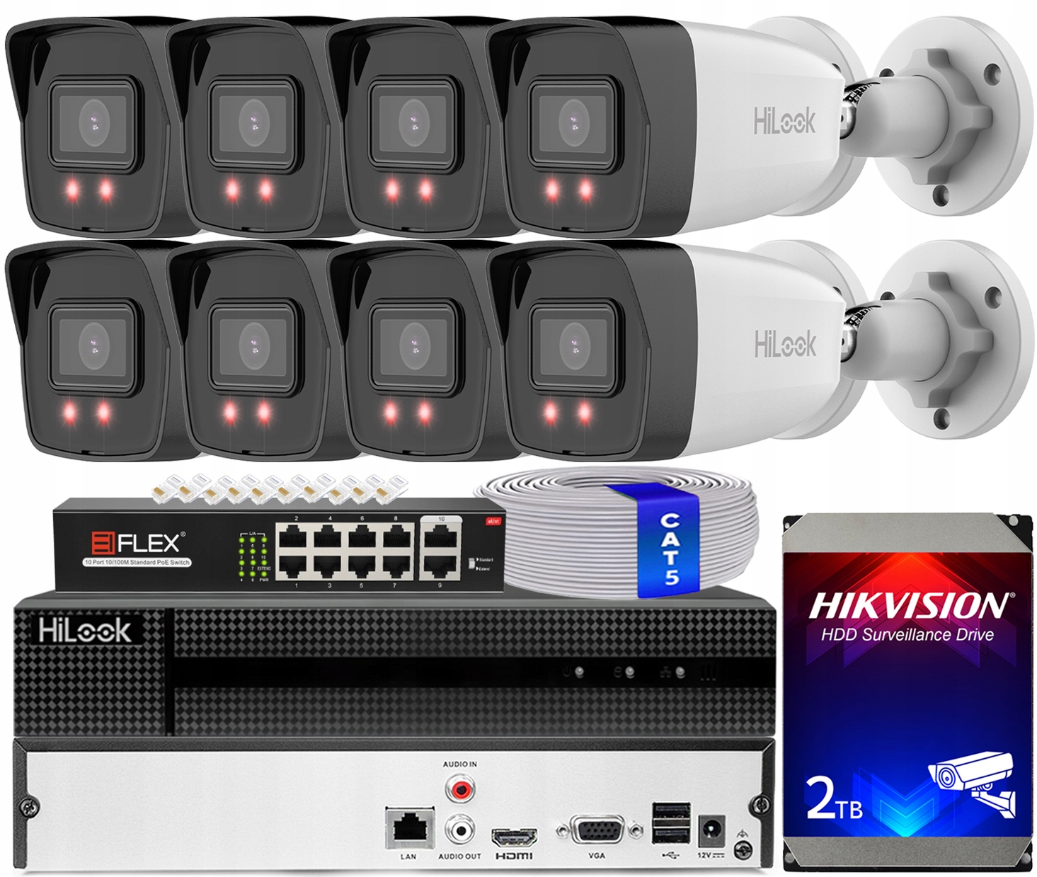 Sada pro monitorování 8x Kamera IPC-B180H 8Mpx HiLook od společnosti Hikvision