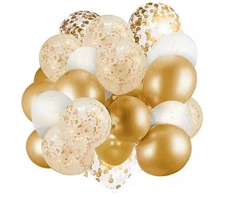 zestaw BALONY złoty biały ze złotym konfetti 30szt