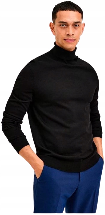 Selected Homme Černý Hladký Pánský Svetr S Rolákem Bavlna XL N2B