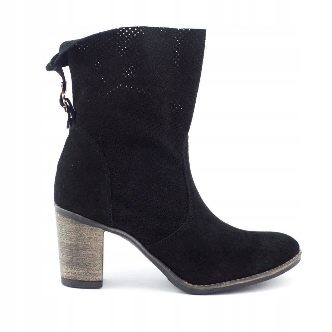 Ažurové kožené kotníkové boty Sophia černé klasické na podpatku 41