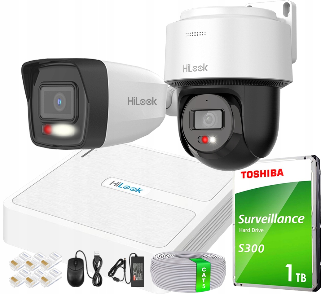 Monitorovací sada 2 kamer 4MP Hilook IPCAM-B4-30DL PTZ-N4MP-P Nvr 1TB