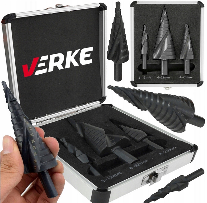 Zestaw wierteł wielostopniowych do metalu VERKE V05052 3 szt.