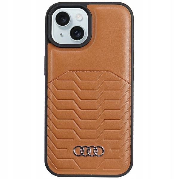 Pouzdro Audi Synthetic Leather s MagSafe pro iPhone 15 14 13 hnědé