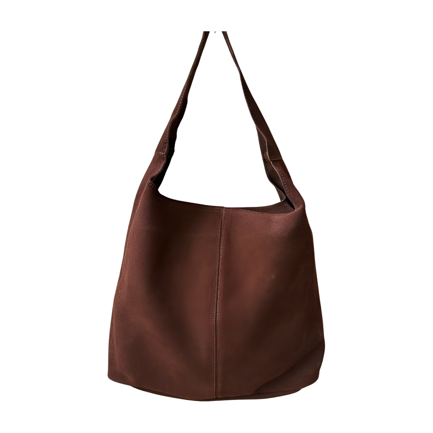 Kabelka shopper na rameno, semišová, čokoládová, s prošíváním
