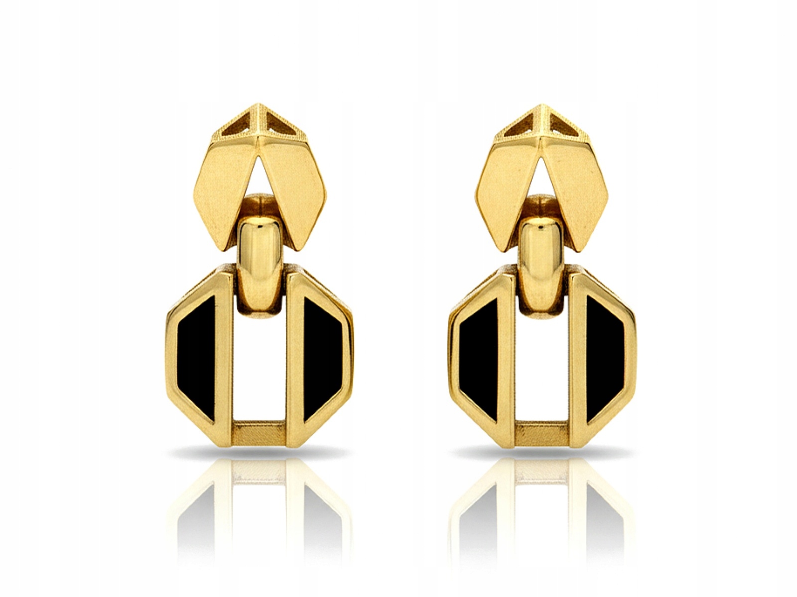 Zlaté Náušnice 585 zapínání tyčinka geometrický tvar s onyxem pro ni