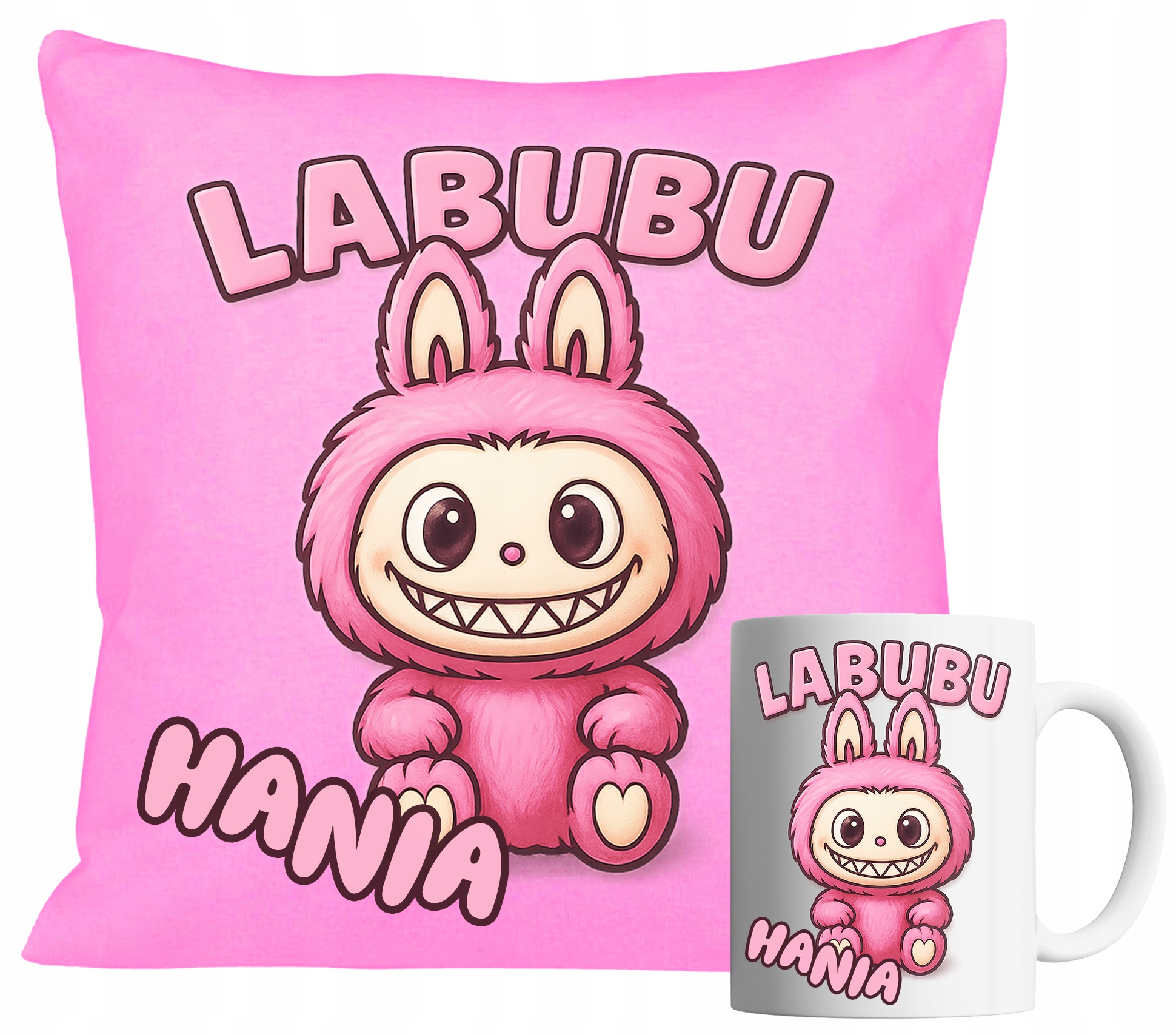 Sada Hrnek A Polštář Růžová Zvířátko La-bubu Sladké Pro Děti Jméno