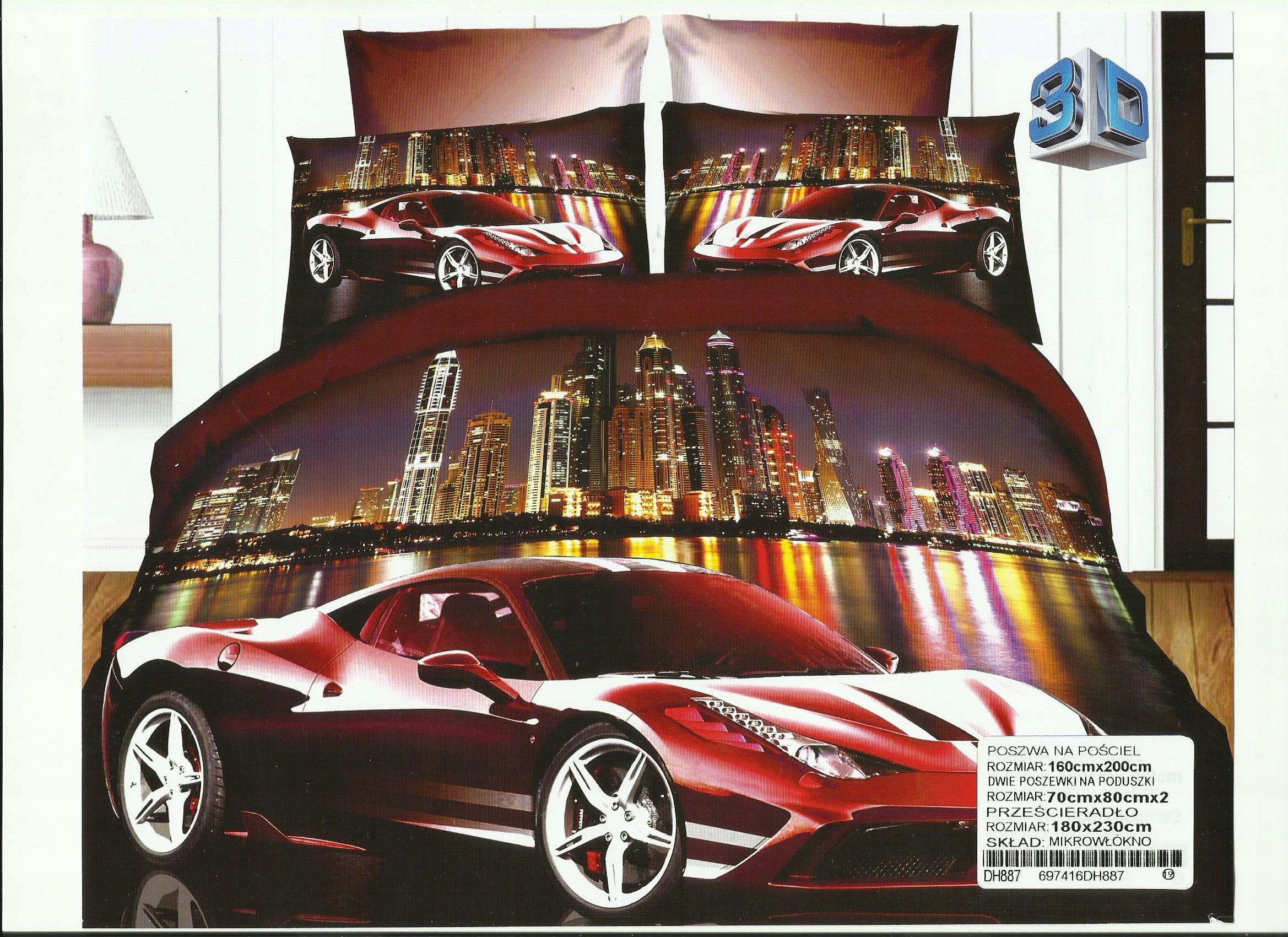 

Miasto City Komplet Pościeli 160/200 Samochód 3D
