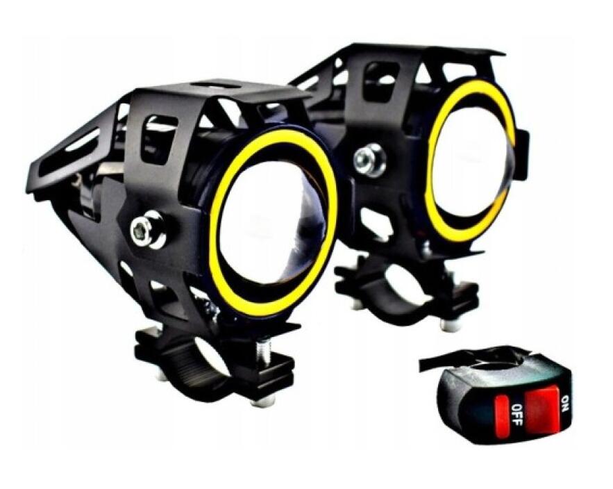 2x HALOGENY MOTOCYKLOWE LAMPY REFLEKTORY RING LED