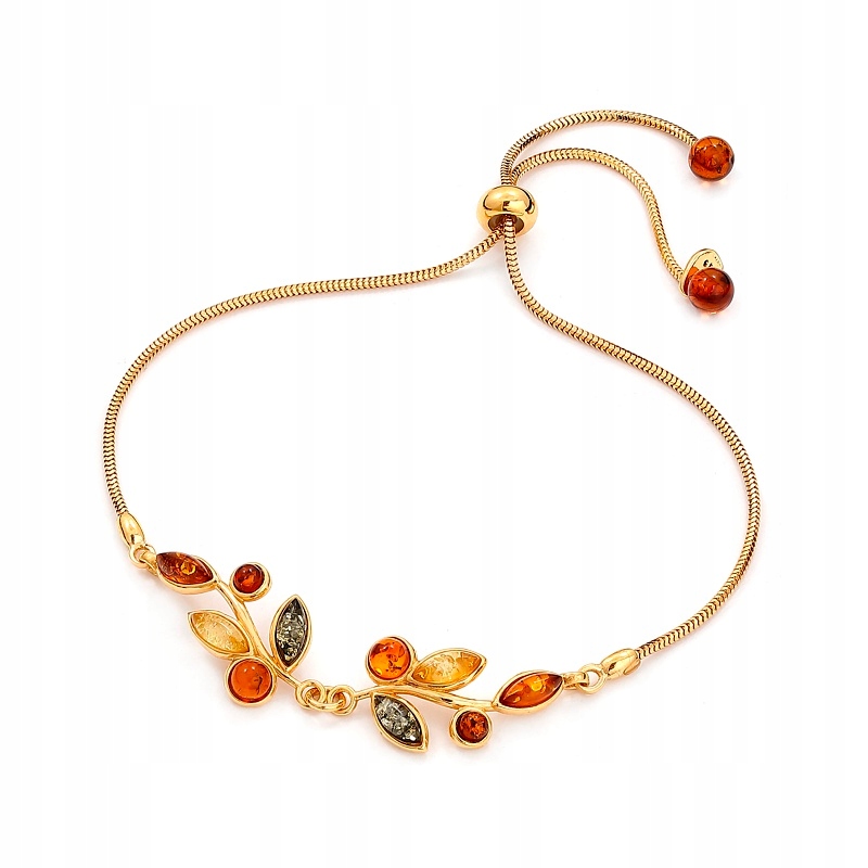 Zlatý Náramek S Jantarem Větvička Stříbro Pozlacené