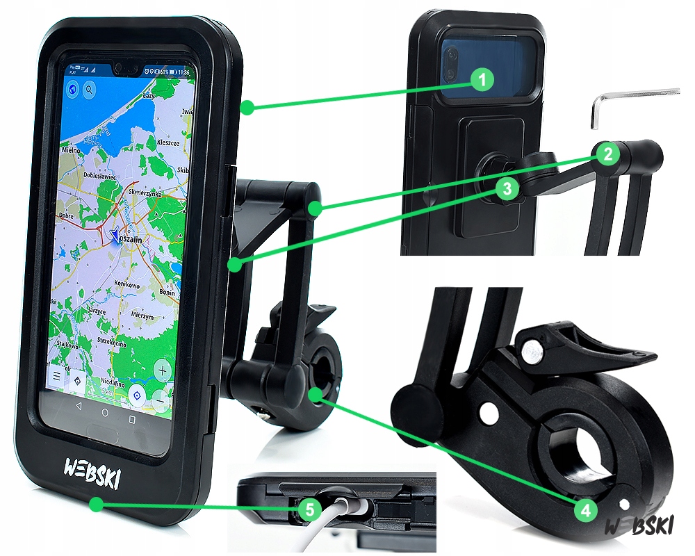 UCHWYT ROWEROWY NA TELEFON NA KIEROWNICĘ WEBSKI Waga produktu z opakowaniem jednostkowym 0.2 kg