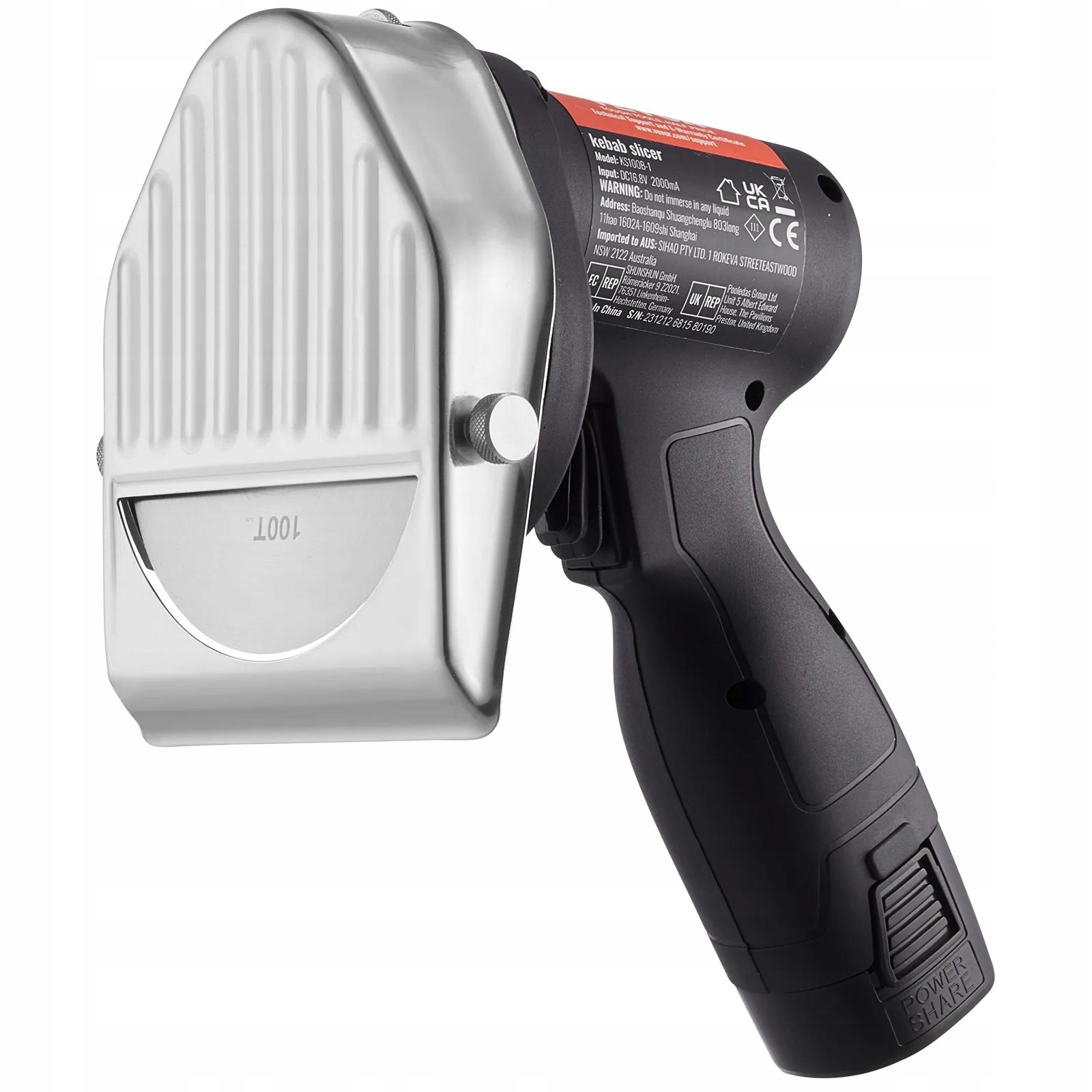 Nůž elektrický na kebab 80W bezdrátový 2 čepele 0-8 mm vlnitý