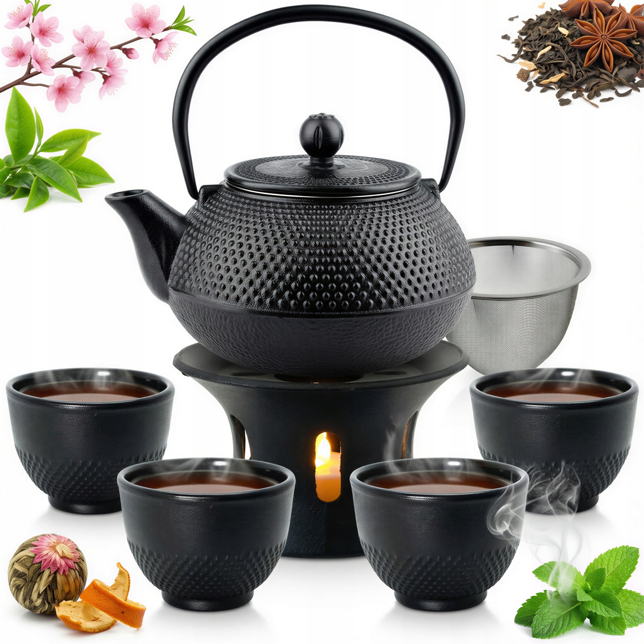 Liatinová Sada Šálky Liatinová Čajová Kanvica