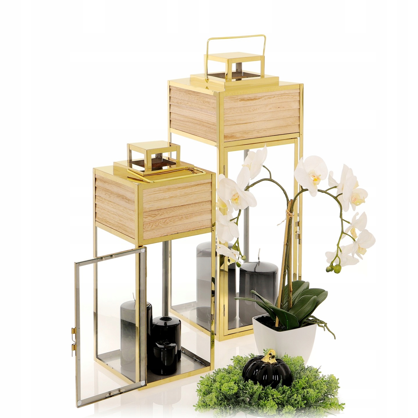 LAMPION LATARNIA KOMPLET 2w1 ZŁOTA LATARNIA LAMPION DO DOMU OGRODU GLAMOUR