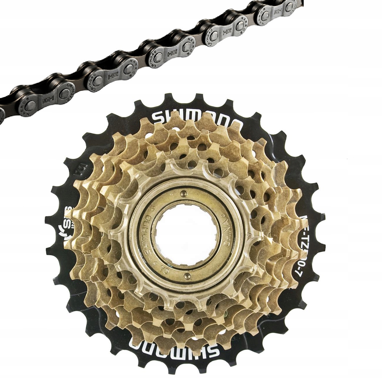 ZESTAW KOMPLET Wolnobieg Shimano MF-TZ500 7 rz i ŁAŃCUCH CN-HG40