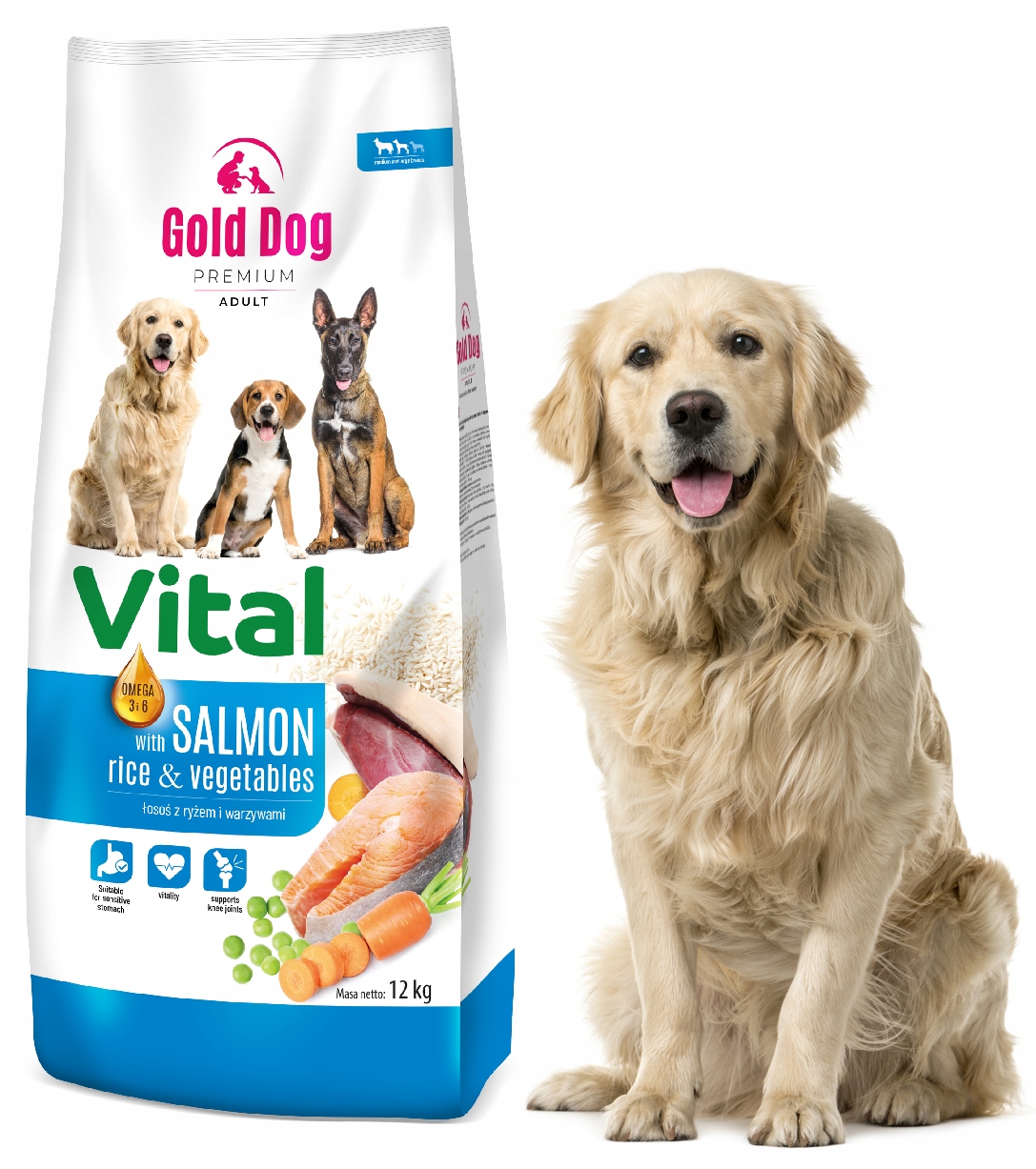 Levně Krmivo pro labradora Gold Dog Vital Salmon premium 12kg Lososová rýže zelenina