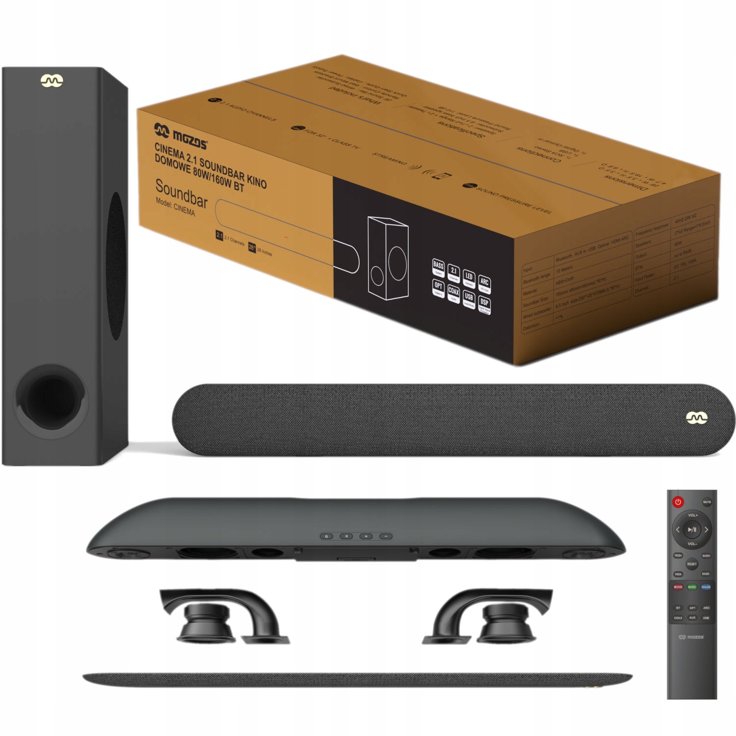 

Soundbar Hdmi Arc subwoofer Bluetooth 160W Mocny